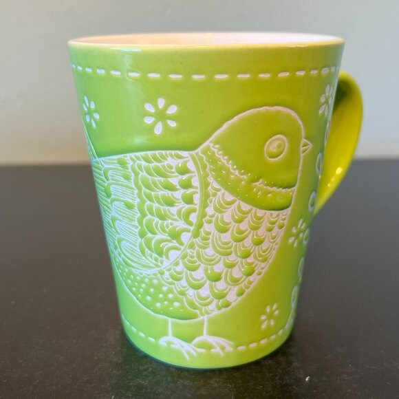 NOW DESIGNS Green Engraved Incised Partridge Dove Bird  Leaf Floral Cup Mug - Picture 8 of 13